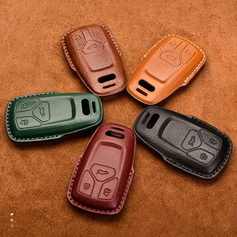 

Leather Car Key Case Fob Cover For Audi A3 A4 A5 A6 A7 A8 Quattro Q3 Q5 Q7 TT S5 S6 S7 S8 SQ5 RS5 Key Chain