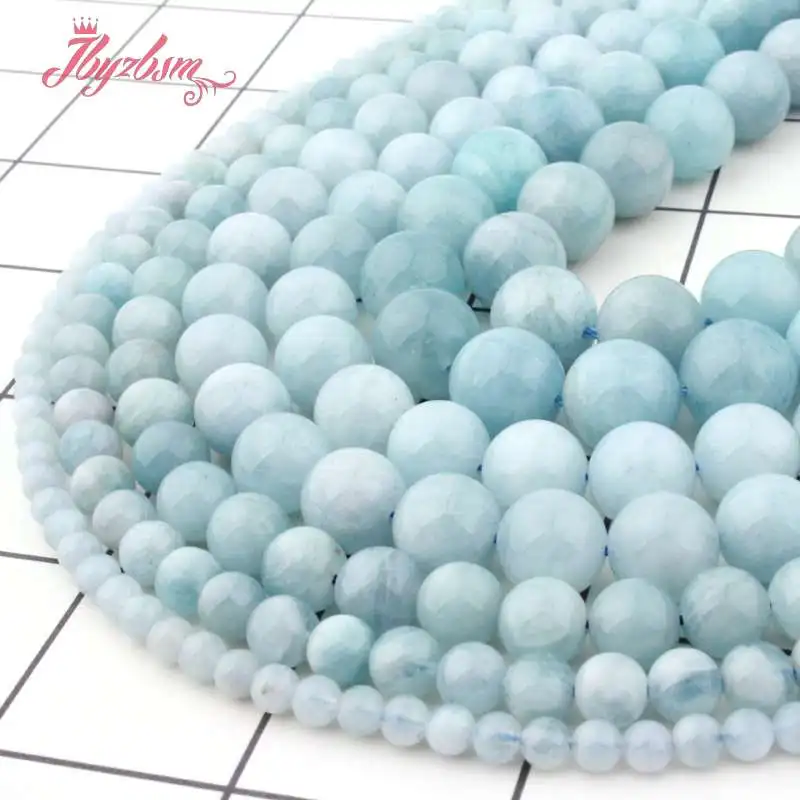 

Natural AAA Grade Aquamarines Round Blue Loose Natural Stone Beads For Bracelet Necklace DIY Jewelry Making Strand 6/8/10mm 15"