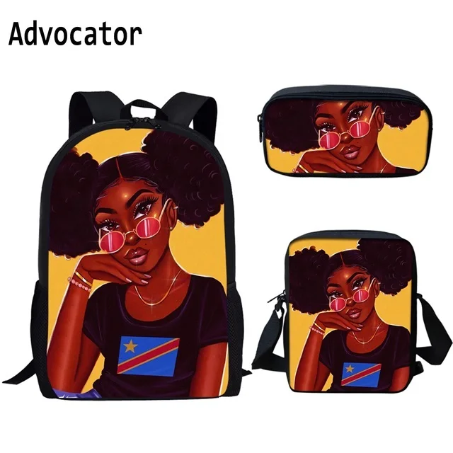 ADVOCATOR 3Pcs/set Black Queen African Women 3D Printing School Bags for Girls Kids Boy Backpack Girls Children Book Bag Mochila