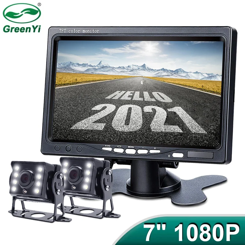 GreenYi 1080P 7 &quotIPS Экран AHD CCTV автомобиля для контроля уровня сахара в крови с 2 Каналы
