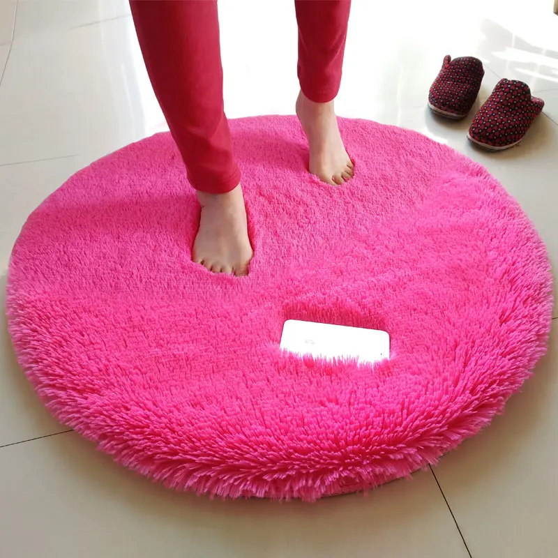 

European Long Hair Round Carpet Bedroom Plush Soft Carpets For Living Room Anti-slip Bedside Rugs Floor Mats Washable Carpet