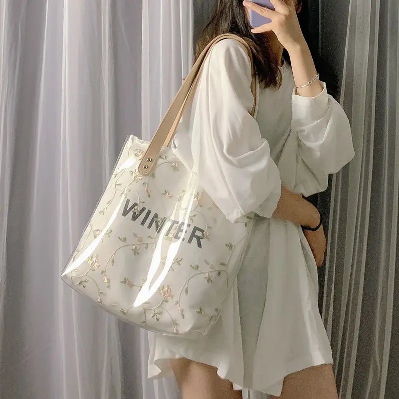 

Летняя прозрачная сумка большой емкости, женская сумка, новинка 2020, женская наплечная большая сумка, Корейская Студенческая сумка в стиле ins