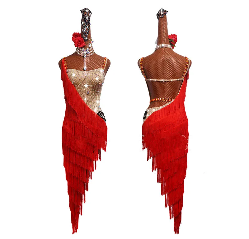 Блестящее женское платье стразы для латиноамериканских танцев