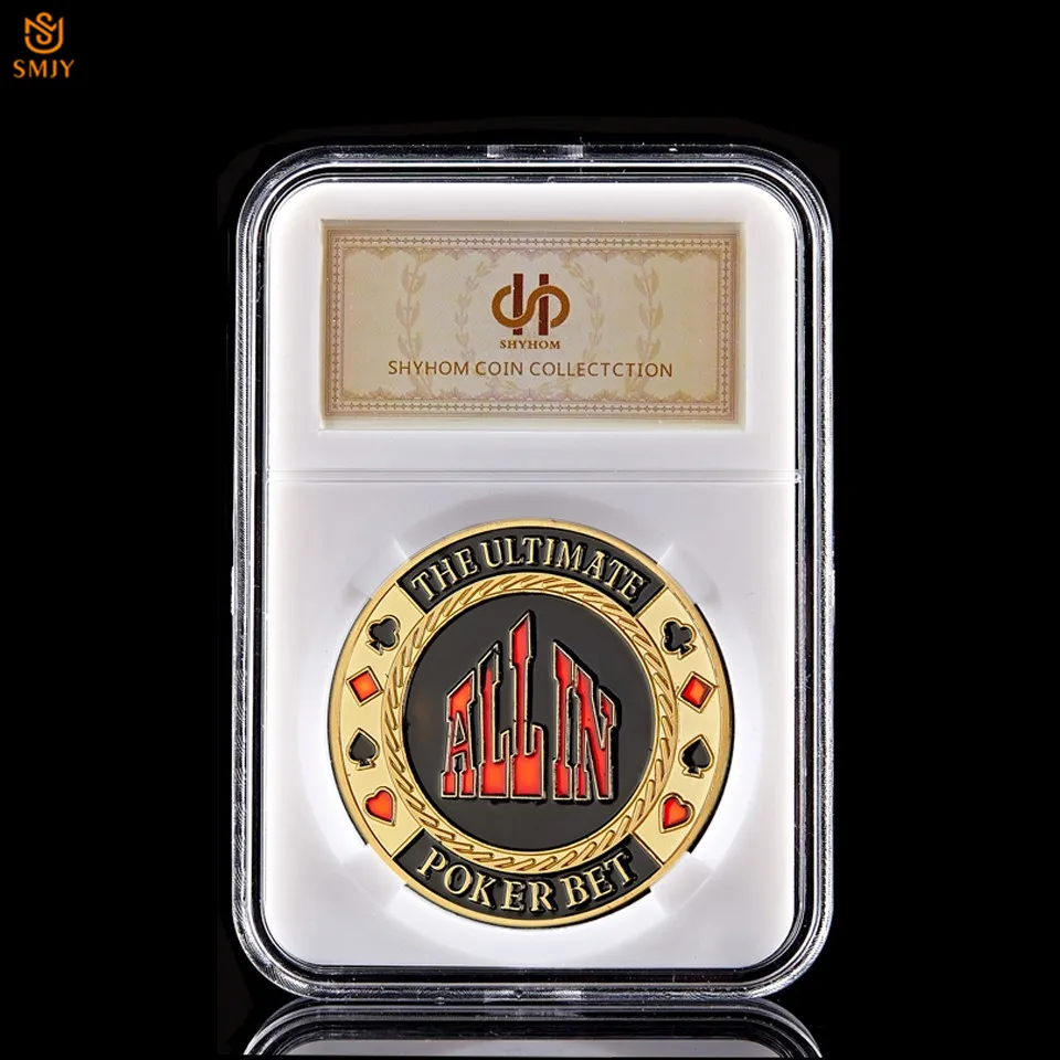 

USA Texas Casino The Ultimate Poker Bet "ALL IN" Lucky Chip Poker Guard Gold Souvenirs Coins And Gifts W/PCCB Coin Holder