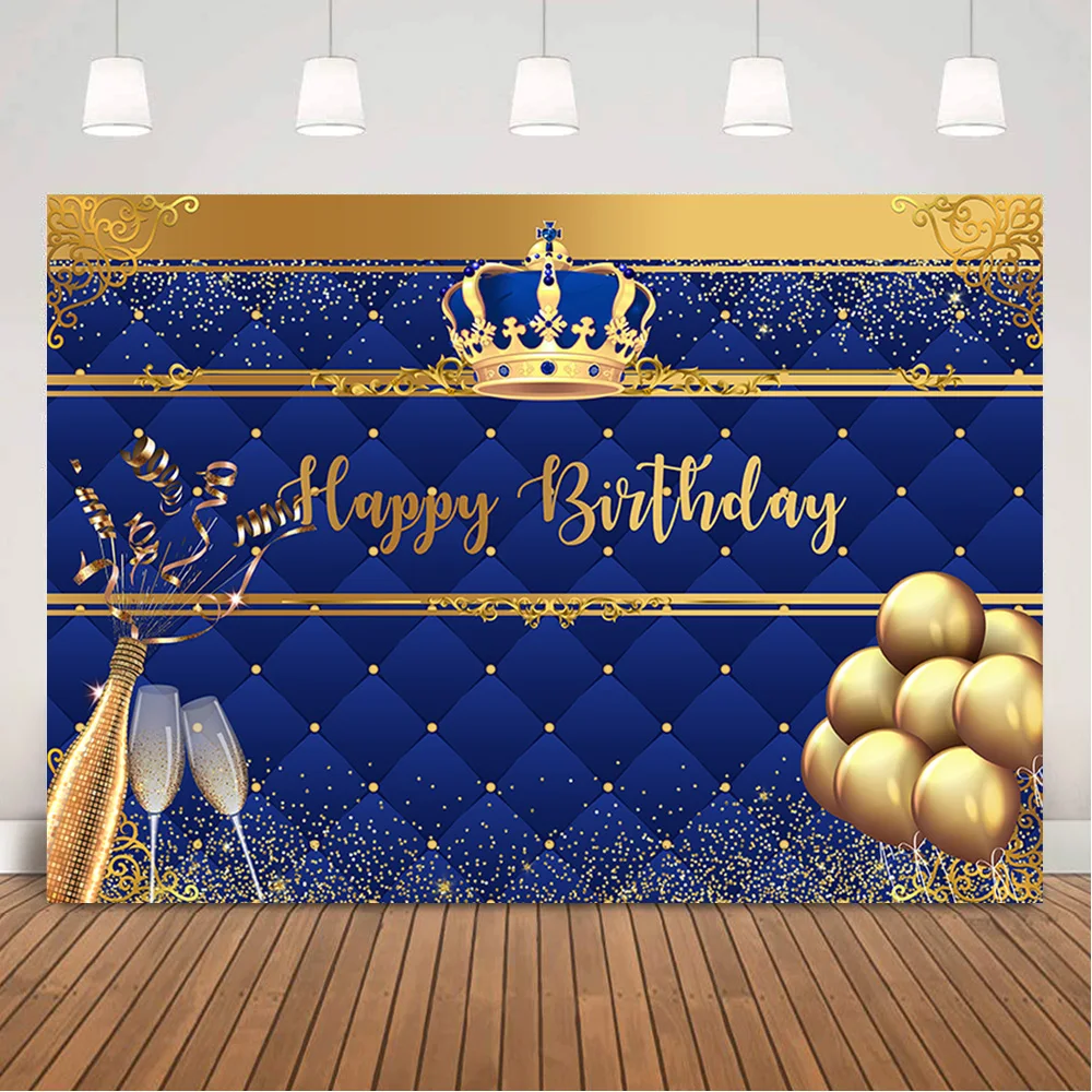 

Фон для фотосъемки с изображением Королевский синий принц на день рождения золотые блестящие воздушные шары для новорожденных младенцев фон для дня рождения шампанские точки для фотосъемки