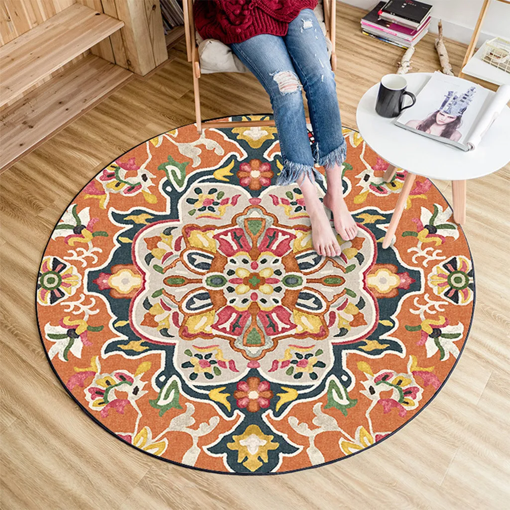Personality Luxury European Mandala Flower Series Round Carpets for Room Computer Chair Area Rug Creative Carpet Durable Cozy | Дом и сад
