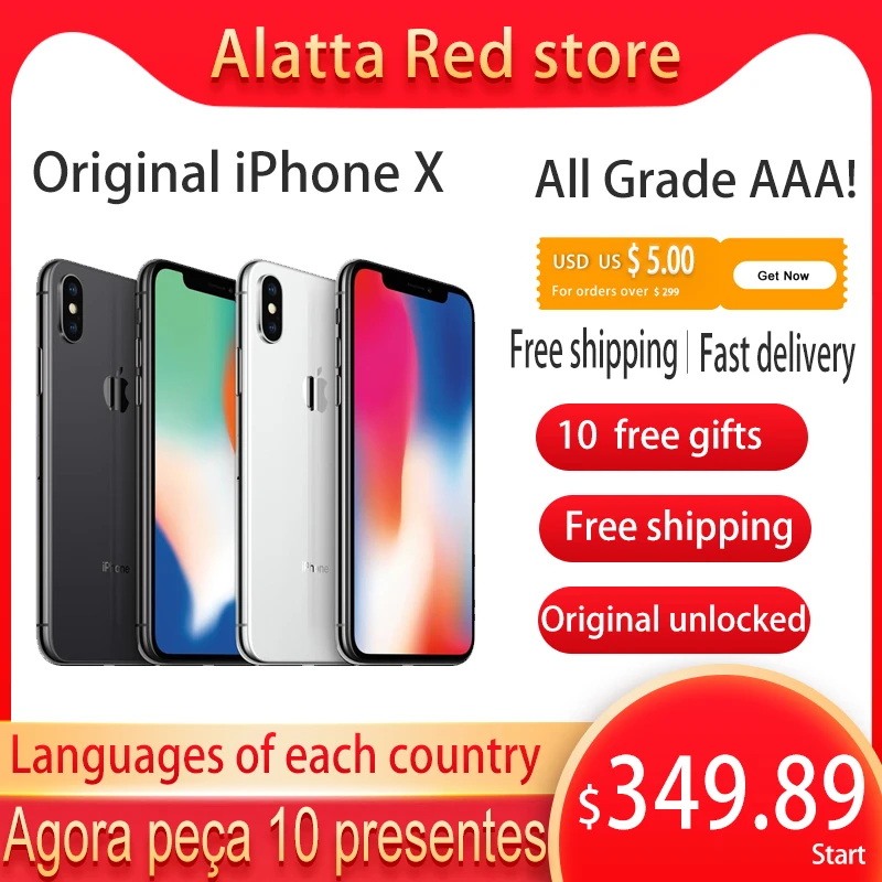 

Genuine original Apple iPhone X used Unlocked Global version 5.8 inch cellphone 64gb/256GB iphonex Smartphone A11 Hexa-core