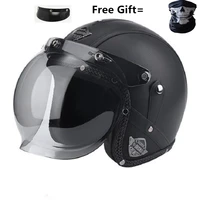 free shipping pu leather helmets 34 motorcycle chopper bike helmet open face vintage motorcycle helmet with goggle mask