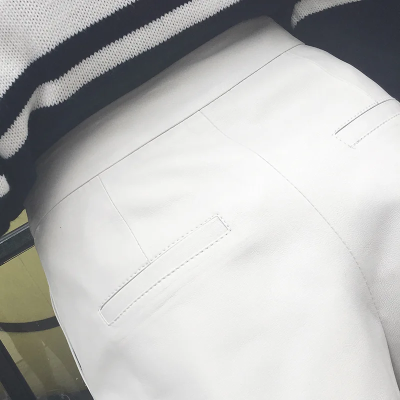 

Top Brand Women Casual High Waist Shorts Black White Slim Fit Trousers Female Designer Genuine Leather Wide Leg A Line Short