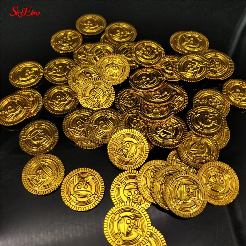 50/100pcs Gold Coins Pirate Treasure Game Halloween Play Money Party Props Kids Children Christmas Decoration | Дом и сад