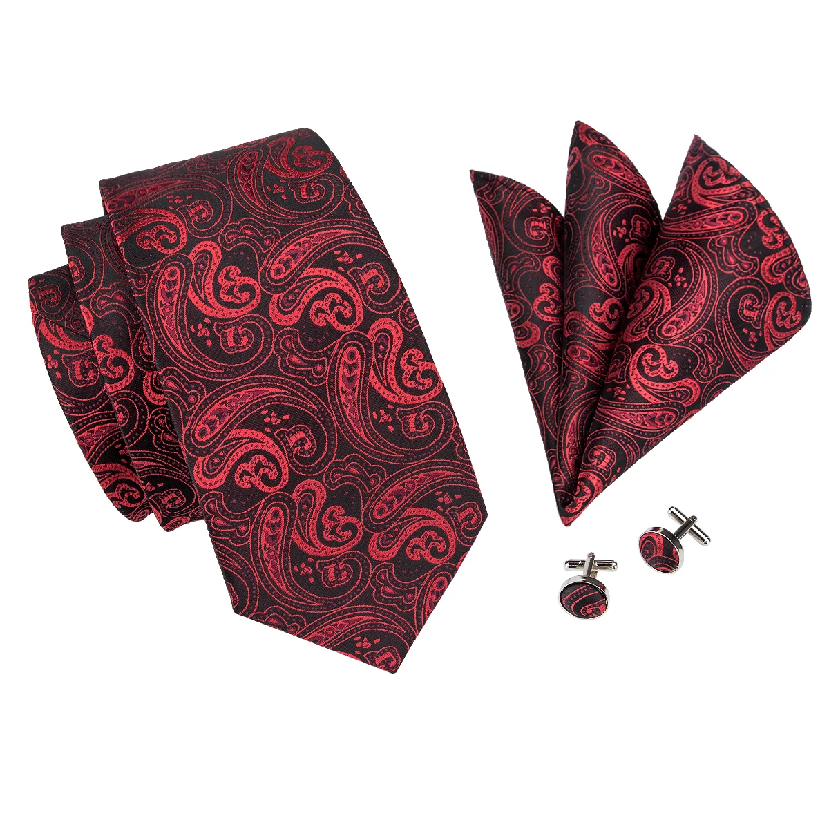 SN 314 красный черный Пейсли галстук Hanky запонки Наборы для мужчин 100% шелк галстуки