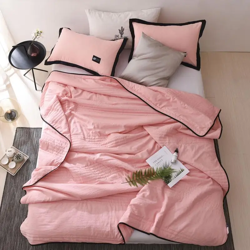

Twin king Queen Size Solid pink Summer Quilt Bedspread Blanket Comforter Bed Cover Quilting simple Home textile bedclothes40