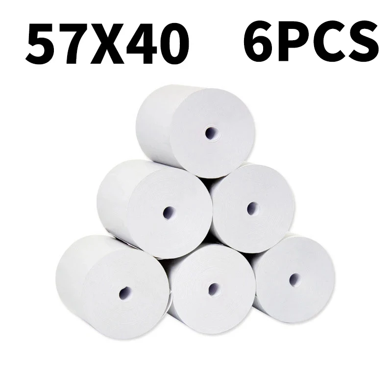 thermal paper 57 x 40 mm no core free 6 rolls super long mobile bluetooth cash register paper roll