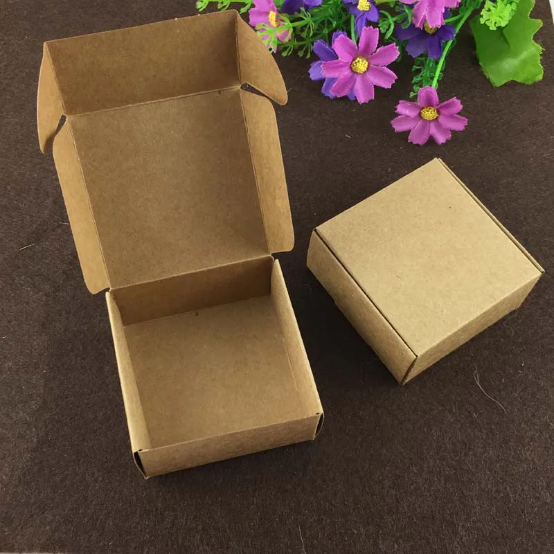 

100pcs 4*4*2.5cm Aircraft Brown Gift Packaging Kraft Paper Box For Jewelry\Wedding\Candy\Crafts\Cake\Handmade Soap Packing boxes