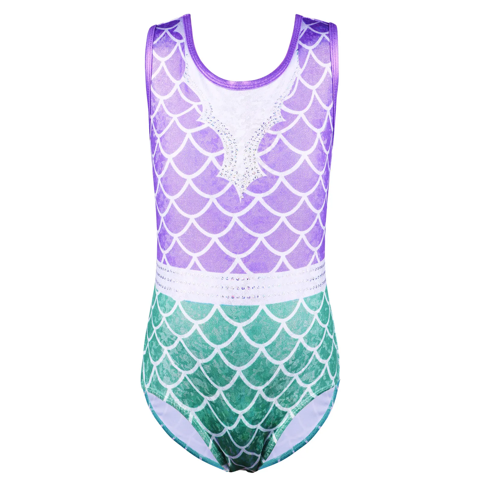 BAOHULU New 3-12 Years Girl Sleeveless Gymnastics Leotard Light Blue Fancy Sequin Ballet Leotard for Kids Ballet Dance Girl