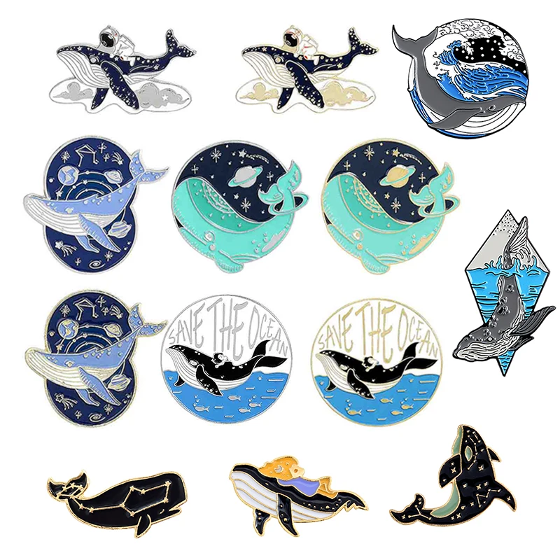 Океаническая серия булавки киты акулы космическая разведка броши эмаль значок