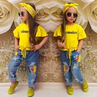 summer toddler girl clothes fashion kids clothes girls sets cotton short sleeve topsjeansscarf childrens clothing 1 6years