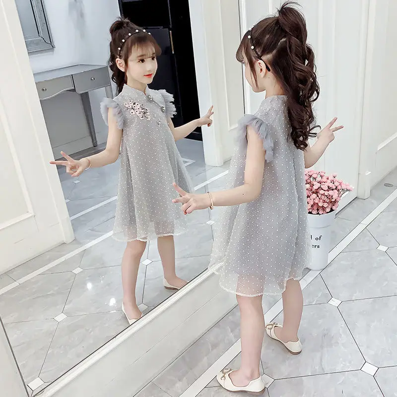

Girls' dresses, summer and western style, Chinese style gauze skirts, girls cheongsam 2021 new Hanfu skirts, big children's prin