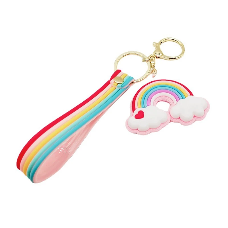 

Женские милые Радуга, брелки для ключей, ремешок из ПВХ брелок для ключей в виде троса держатель для подростковых школьницах очарование кул...