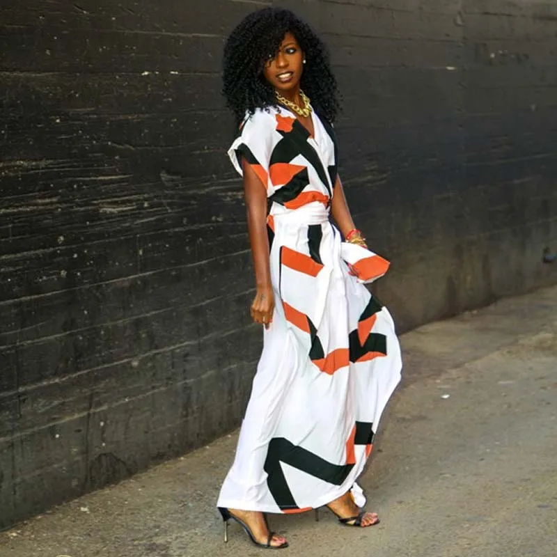 Женское асимметричное платье макси Летнее Длинное с высокой талией V-образным