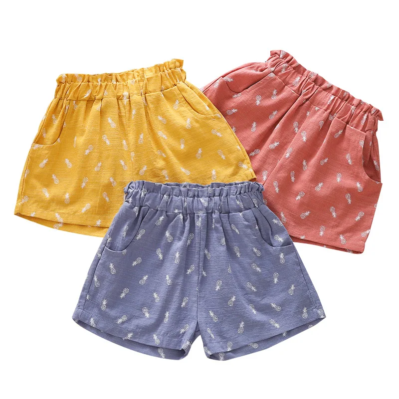 

2021 Summmer Girls Short Pants Casual Cotton Shorts Baby Summer Fruit Printed Beach Pant Children's Candy Color Clothing