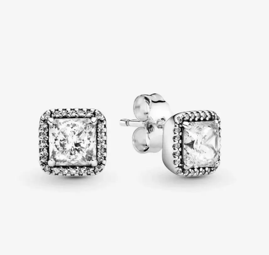 Квадратные сверкающие серьги гвоздики с ореолом серебряные|Серьги-подвески| |