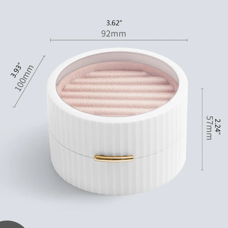 

Portable Jewelry Box Round Double Earrings Necklace Ring Jewelry Classification Storage Box for Women(White)