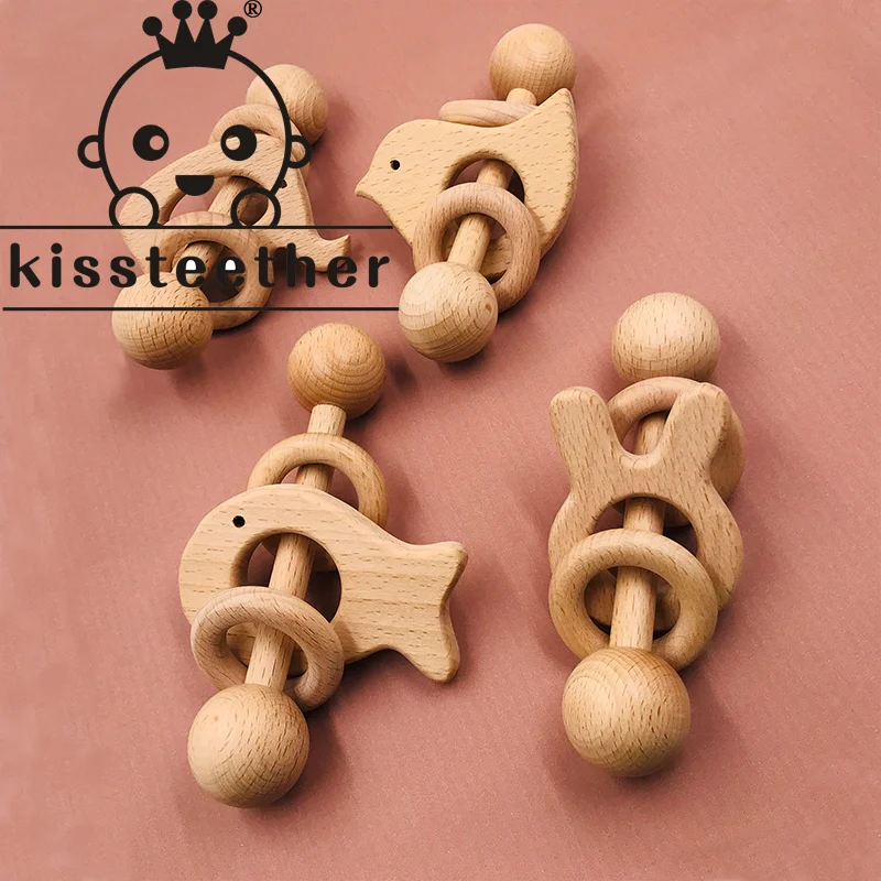 

Kissteether 1pcs Beech Wood Rattle With Animal Baby Toy Bell Crib Bell bed Bell Crib Pole With Small Animal Baby Rattle Toy
