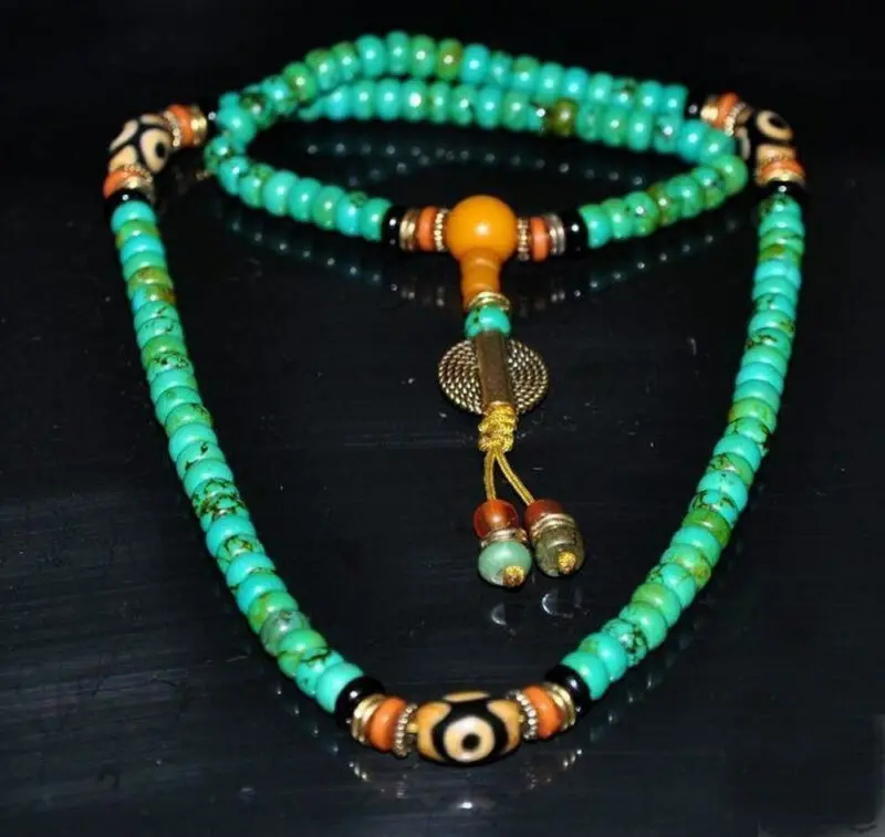 

Tibet tibetan turquoise buddhist buddha prayer bead mala bracelet Dzi eye