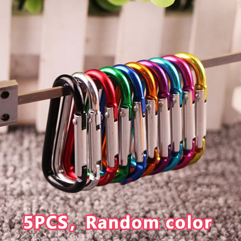 

5pcs Climbing Button Carabiner D-Ring Clip Camping Hiking Climbing Hook Outdoor Sports Aluminium Safety Buckle Keychain