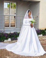 african princess satin plus size wedding dresses sweep train long sleeves off the shoulder bride dresses robe de mariee