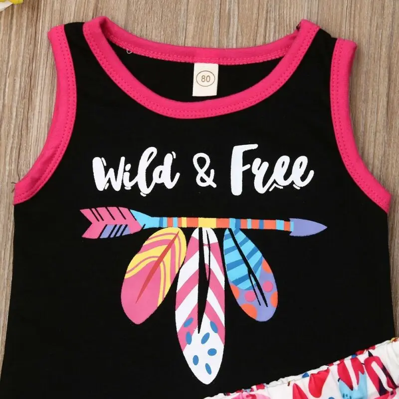 Unisex Toddler Infant Baby Girls Wild Free Letter Printed Clothes Vest Top + Shorts Summer Outfit Set | Детская одежда и обувь