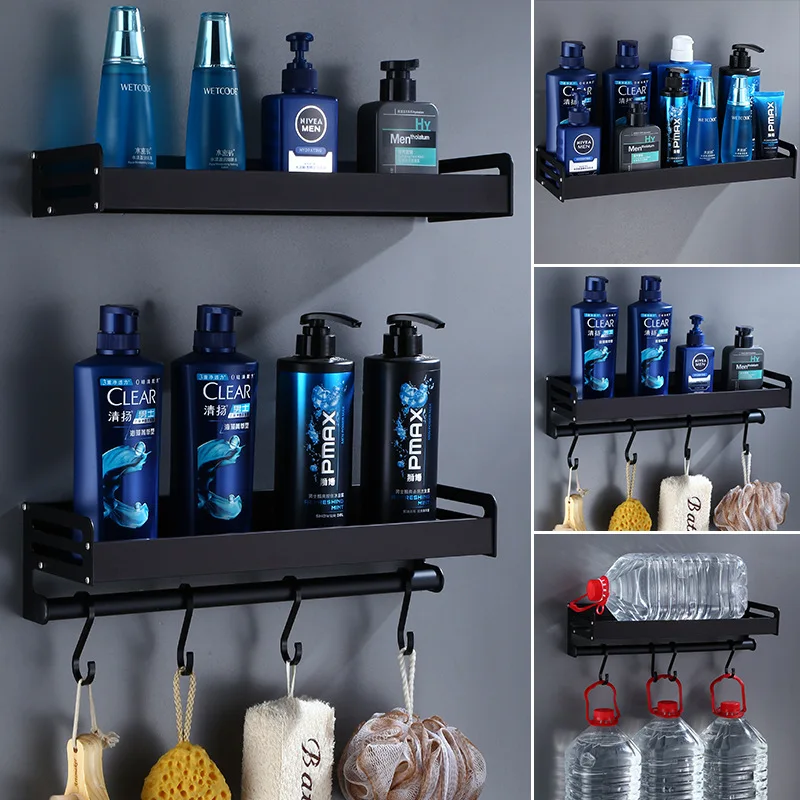 Черный домашний алюминиевый кухонный стеллаж для хранения приправ настенный