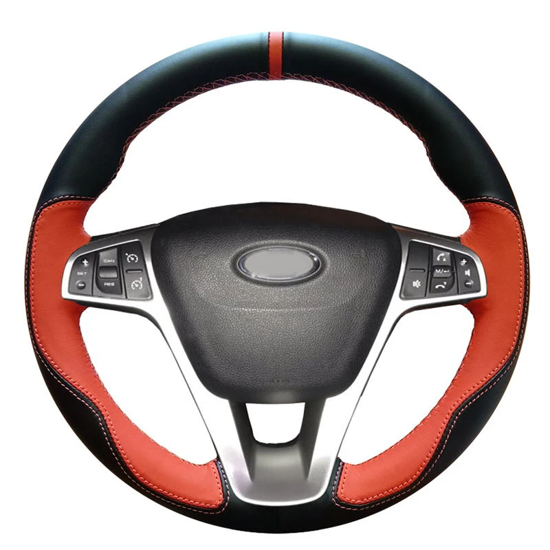 Чехол для руля автомобиля CARDAK, из искусственной кожи, оранжевый, черный, прошитый вручную, для Lada Vesta 2015, 2016, 2017, 2018, 2019, Xray 2016