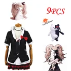 Джунко эношима костюмы для косплея аниме данганронпа, с юбкой-рубашкой, игрушечный розовый парик с клипсой, термостойкий заколки с медведем для Хэллоуина