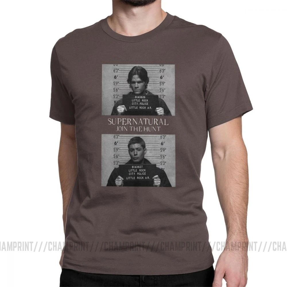 Сверхъестественная футболка Mugshot's Spn Brothers Angel Футболка мужская размера плюс одежда сумасшедшая футболка с круглым вырезом очищенный хлопок - Цвет: Коричневый