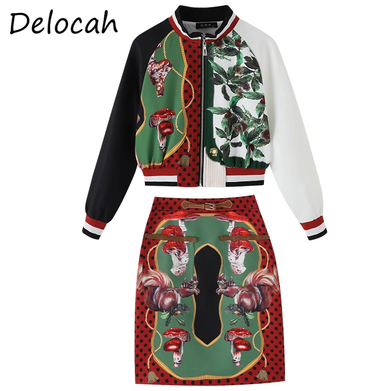 

Delocah Women Summer Fashion DesignerSkirt Set Lantern Sleeve Loose Tops + High Waist Print Short Skirts 2 TwoPiecesSuits