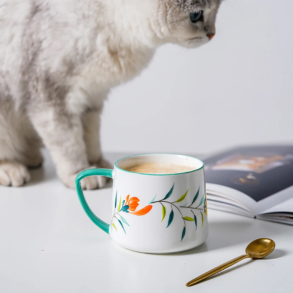 Милая керамическая молочная чашка с ручной росписью 320 мл кофейная кружка
