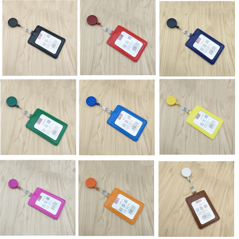 

Leather ID Card Unisex Badge Work ID Card Holder Durable Protector Cover Case Name Sleeve Exhibition Shell Office School