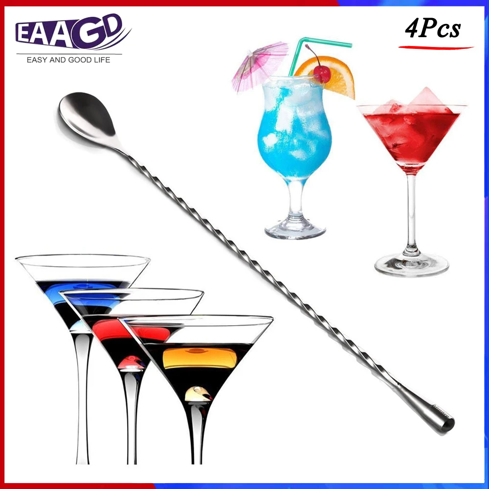 

4Pcs/Lot 31cm Stainless Steel Bartender Mixing Spoon, Spiral Pattern Bar Spoon Cocktail Shaker with Long Handle