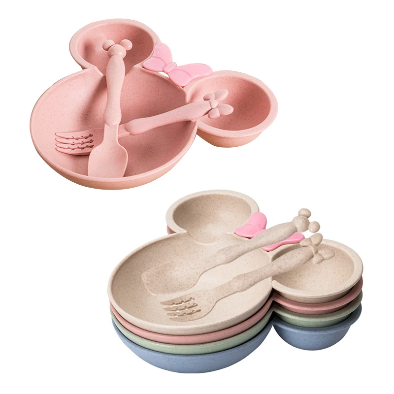 

3Pcs/Set Baby Cartoon Tableware Dish Wheat Bowl Anti-hot Toddle Kids Dinner Feeding Food Plate Children Training Bowl Spoon Fork