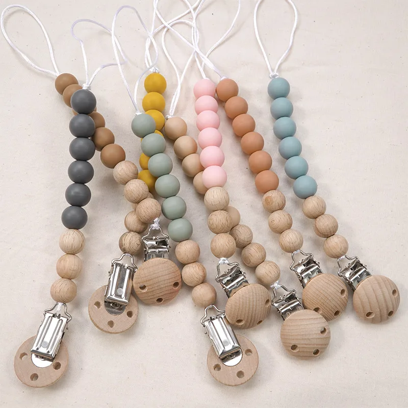 

Baby Pacifier Clip Chain Solid Color Infant Teether Food Grade Silicone Beads Dummy Clip Babe Chew Toy