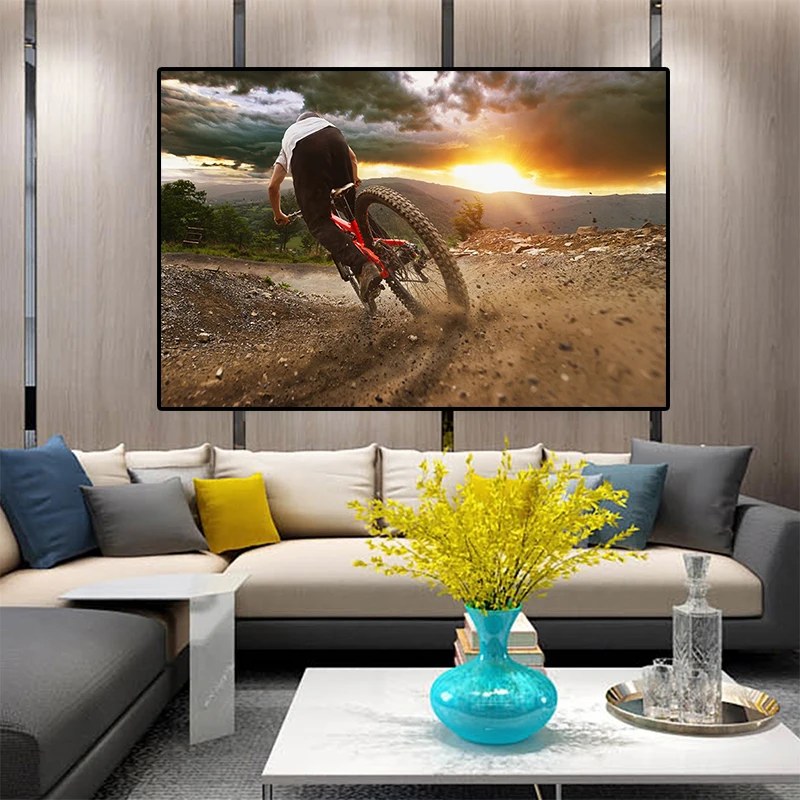 Современные художественные плакаты и принты закат Байкер Пейзаж Плакат Холст