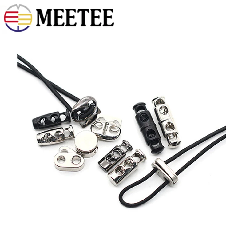 

10/20Pcs Meetee Metal Spring Stopper Buckle Cord Lock Double Hole Elastic Cord End Hang Button DIY Hat Stopper Adjust Rope Clasp