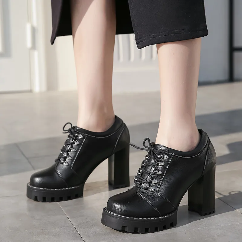 

ASUMER 2020 newest women pumps genuine leather shoes lace up spring summer high heels platform shoes ladies single shoes