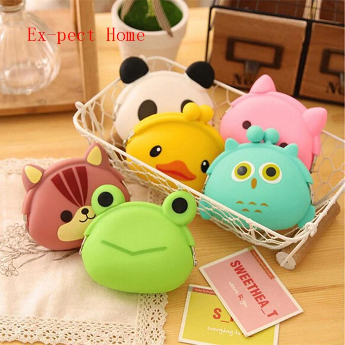 Monedero de silicona de animales para mujer, monedero japon&eacute;s de gelatina de Color caramelo, Mini billetera para llaves, 100 unids/lote-5