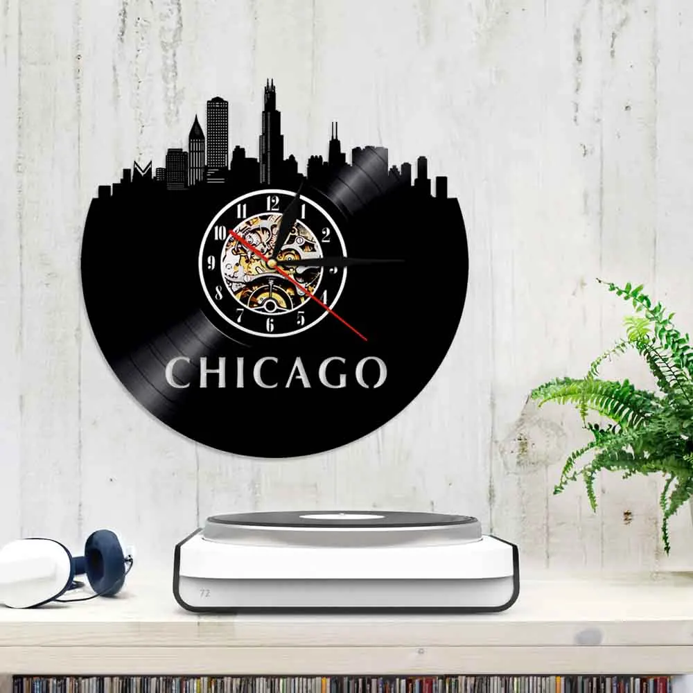 Виниловые 3D настенные часы &quotЧикаго Иллинойс&quot рисунок на стену