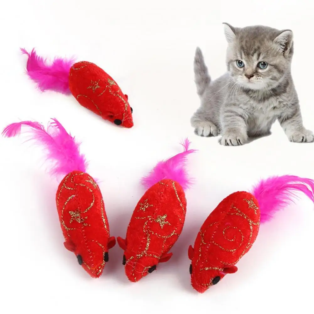 

Cat Toy Built-in Catnip Plush Mouse Interactive Toy Cat Teaser Pet Feather Toy New Year Gift