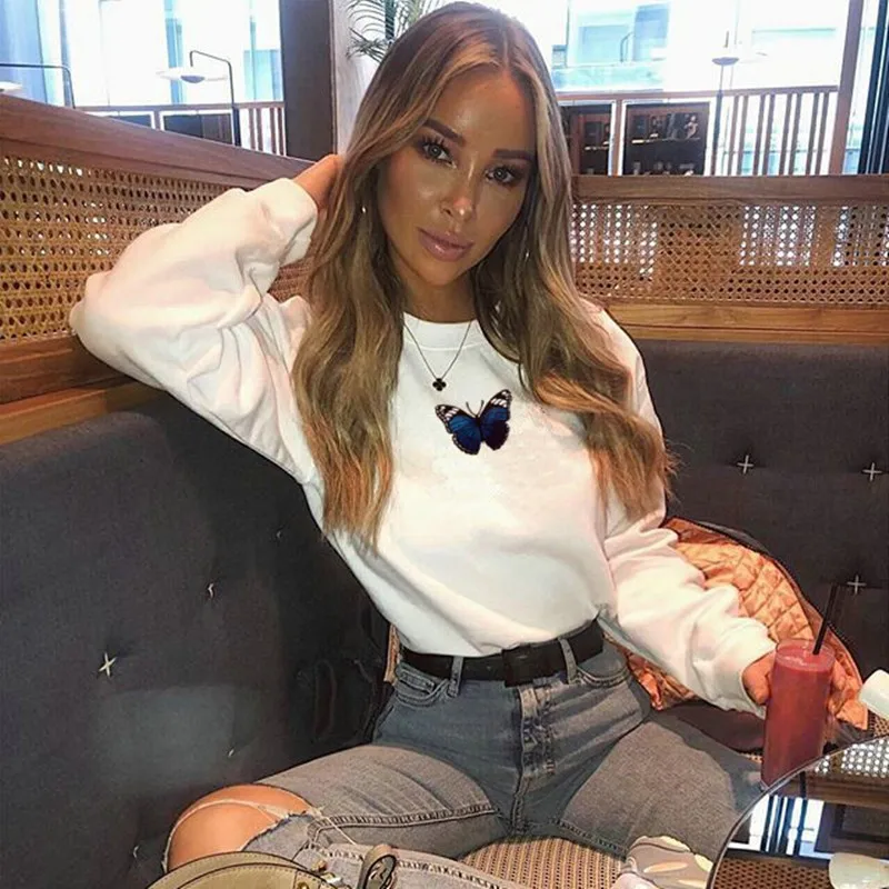 Осенняя Толстовка Momoluna женские пуловеры с принтом бабочек белые черные серые