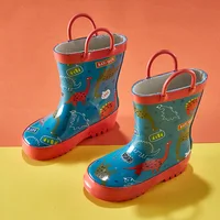 Toddler Kids Rain Boots Childrens Waterproof Rubber Shoes with Easy-On Handles Lightweight in Cartoon Patterns for Boys & Girls